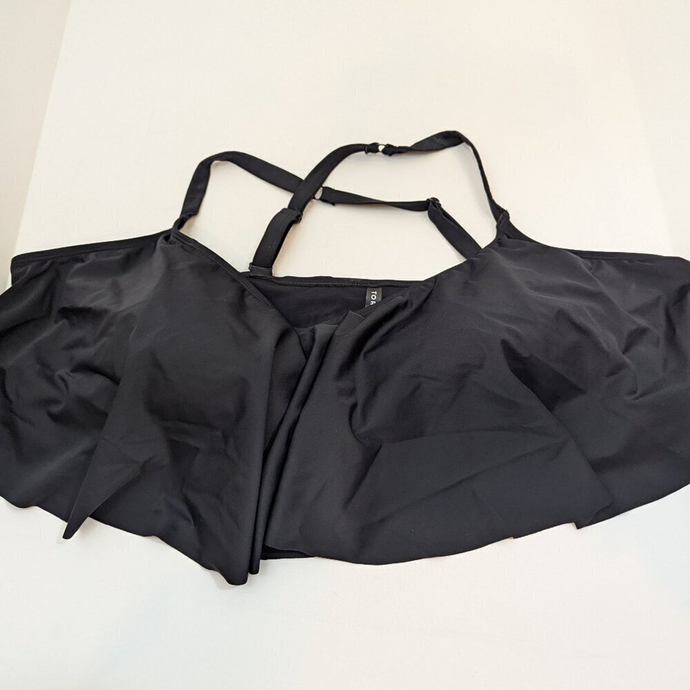 Torrid Black Straight Flounce Wireless Bikini Top, Sz 5X